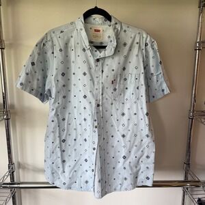 Levis Mens Large‎ Light Blue Medallion Print Short Sleeve Button Down Shirt L